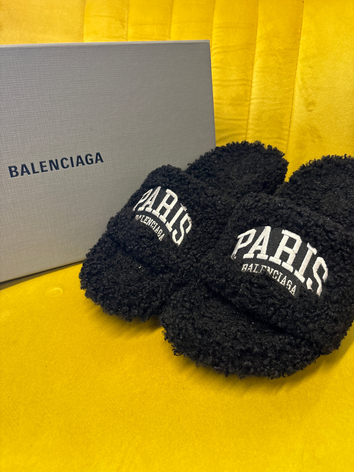 Balenciaga Black Fluffy Logo Heels