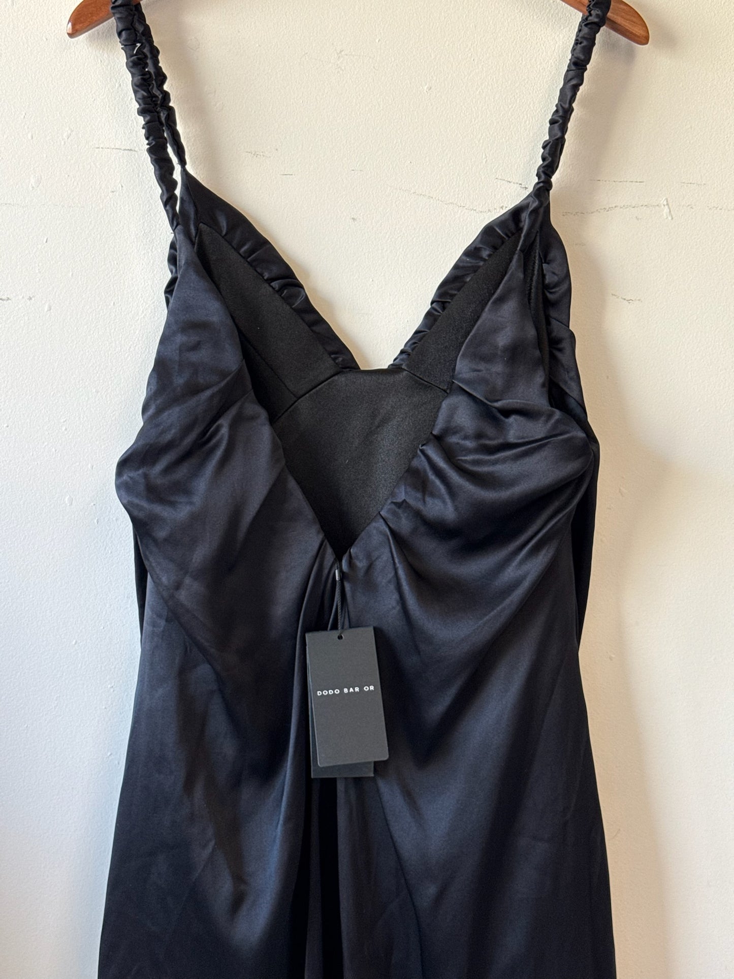 Dodo Bar Or Black Satin Ruched Straps Midi Dress