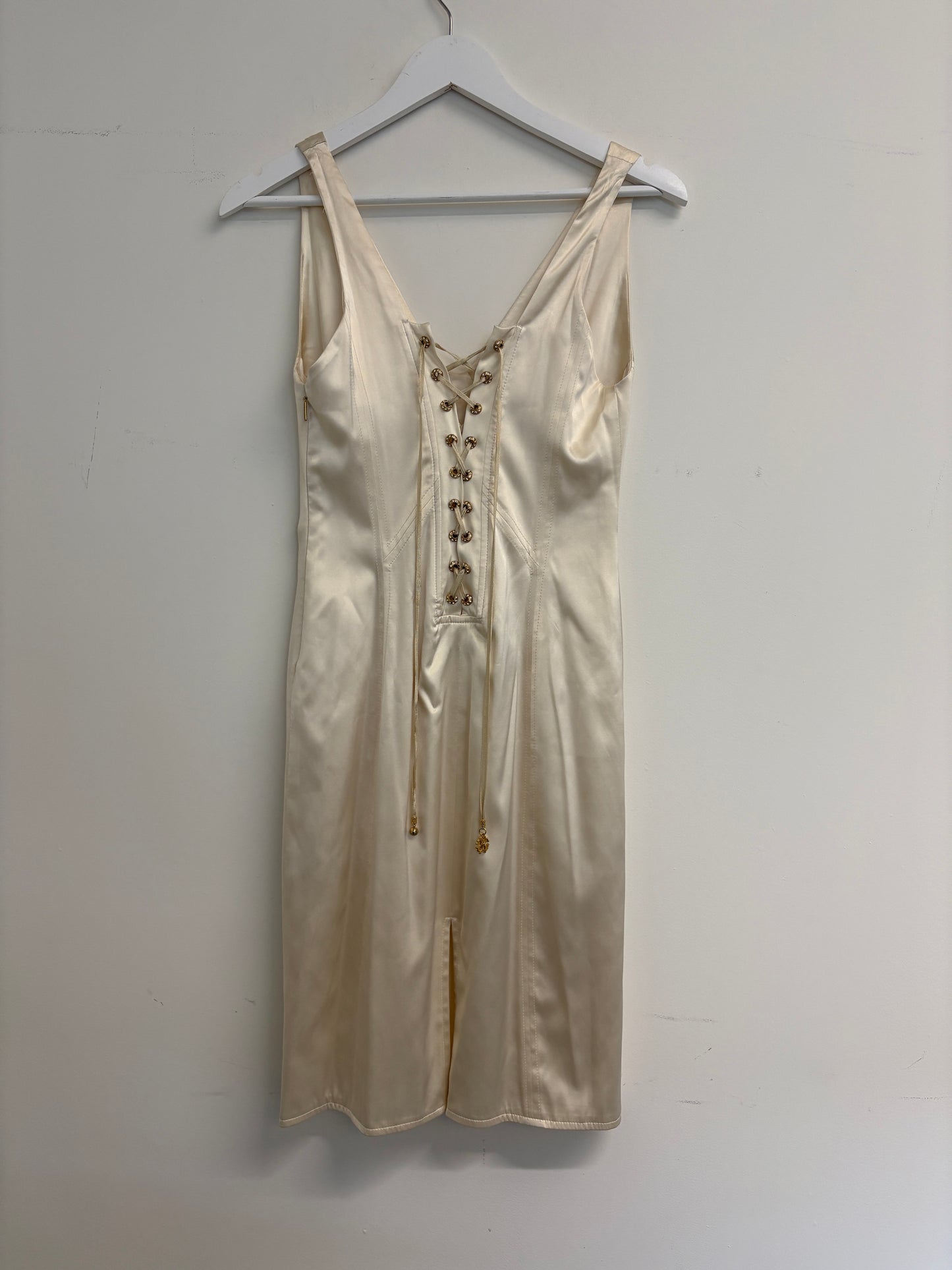 Roberto Cavalli Ivory Lace Up Bodycon Mini Dress (pre-owned)
