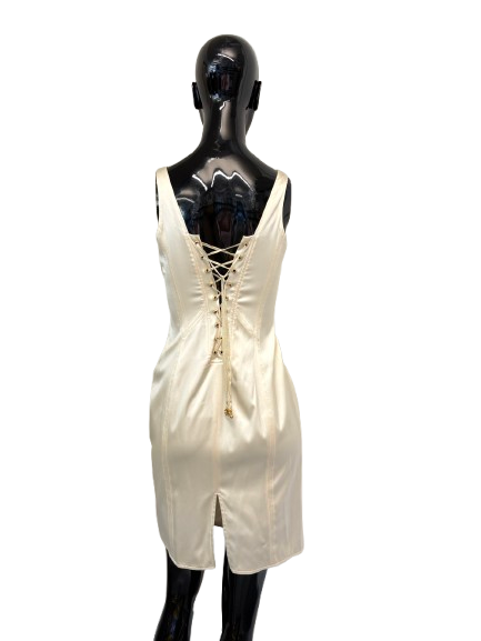 Roberto Cavalli Ivory Lace Up Bodycon Mini Dress (pre-owned)