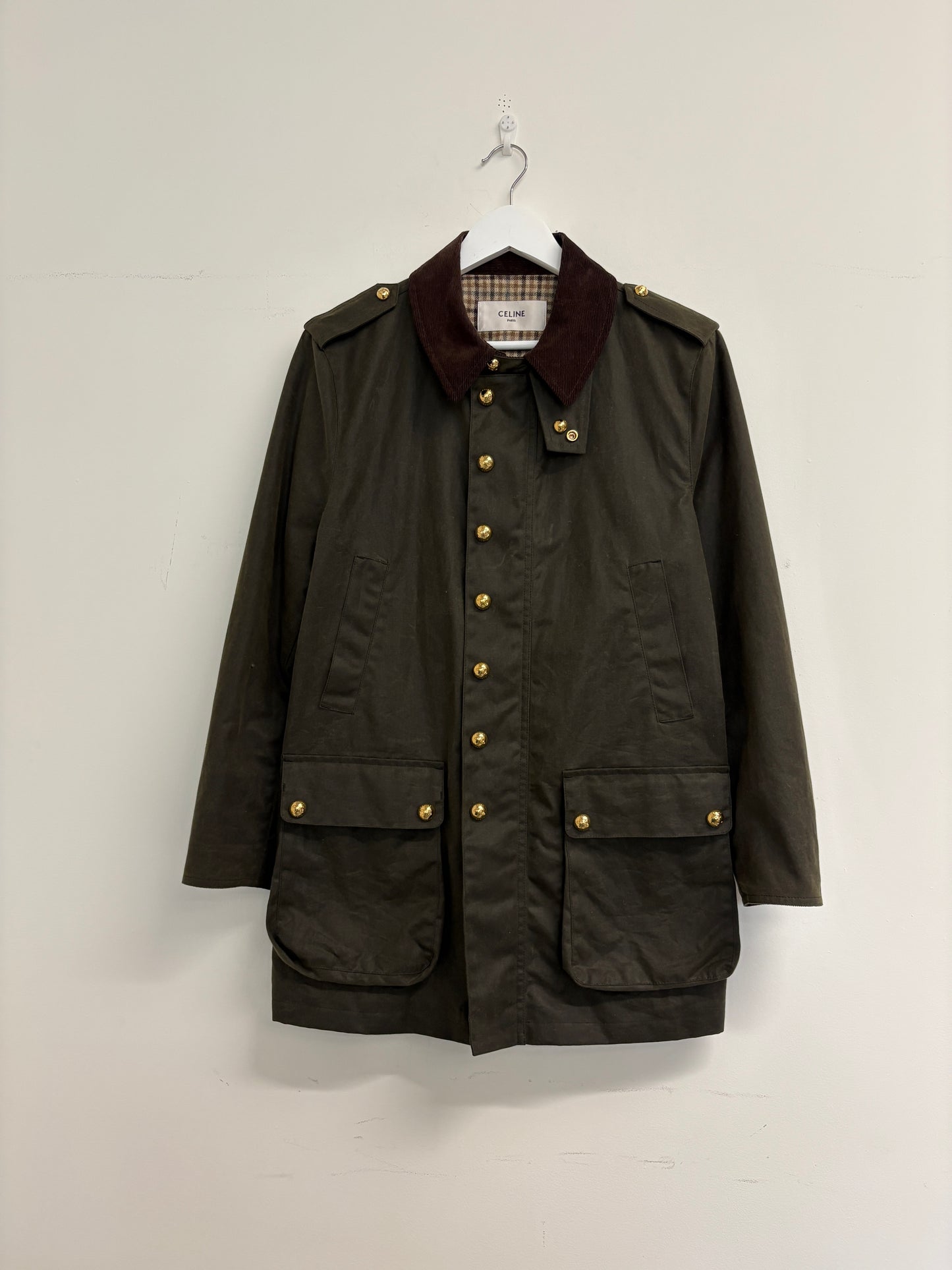 Celine Green Waxed Jacket With Gold Buttons (pre-owned)
