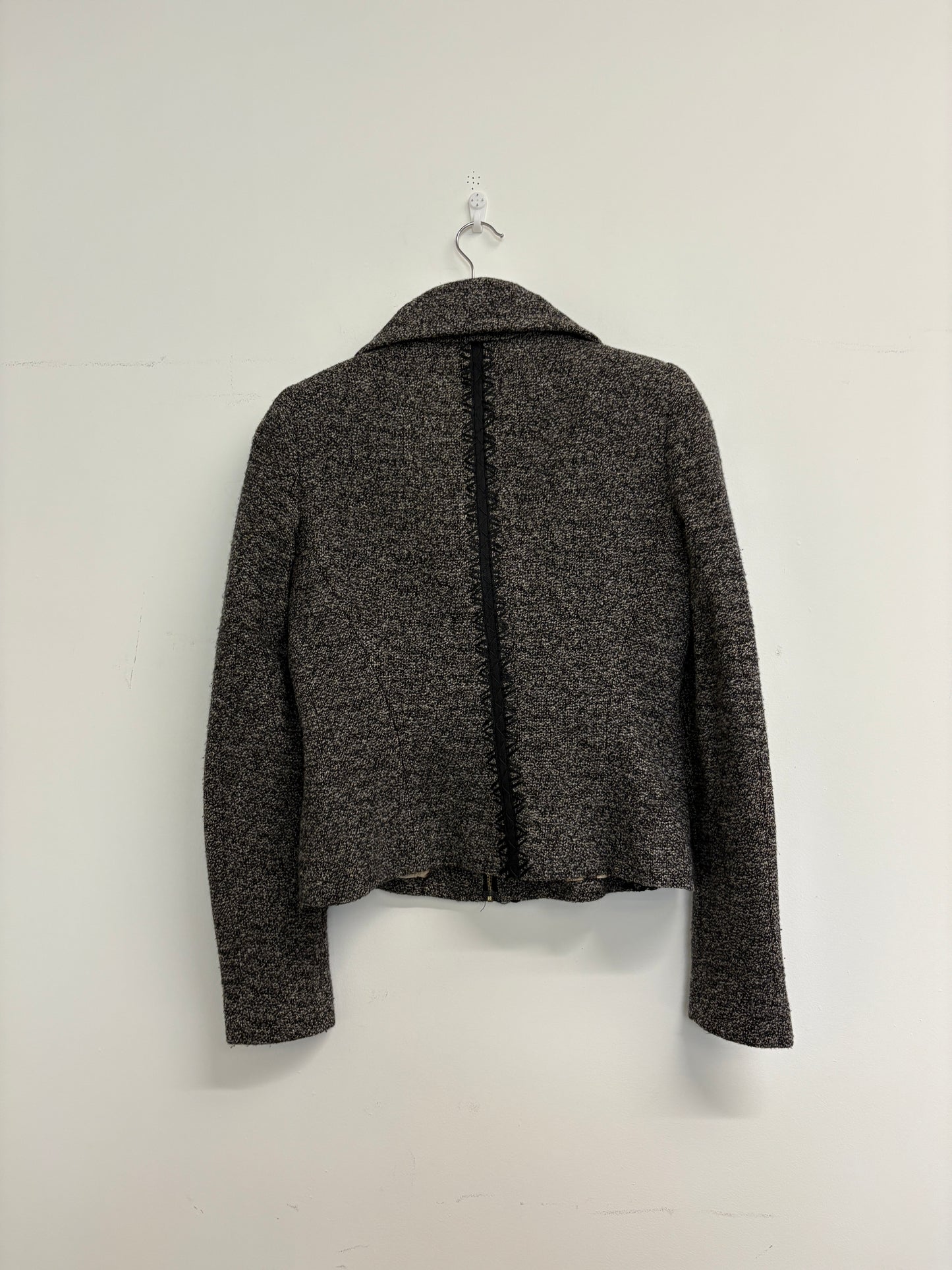 Roberto Cavalli Grey Wool Zip Up Jacket With Leopard Lining (pre-owned)