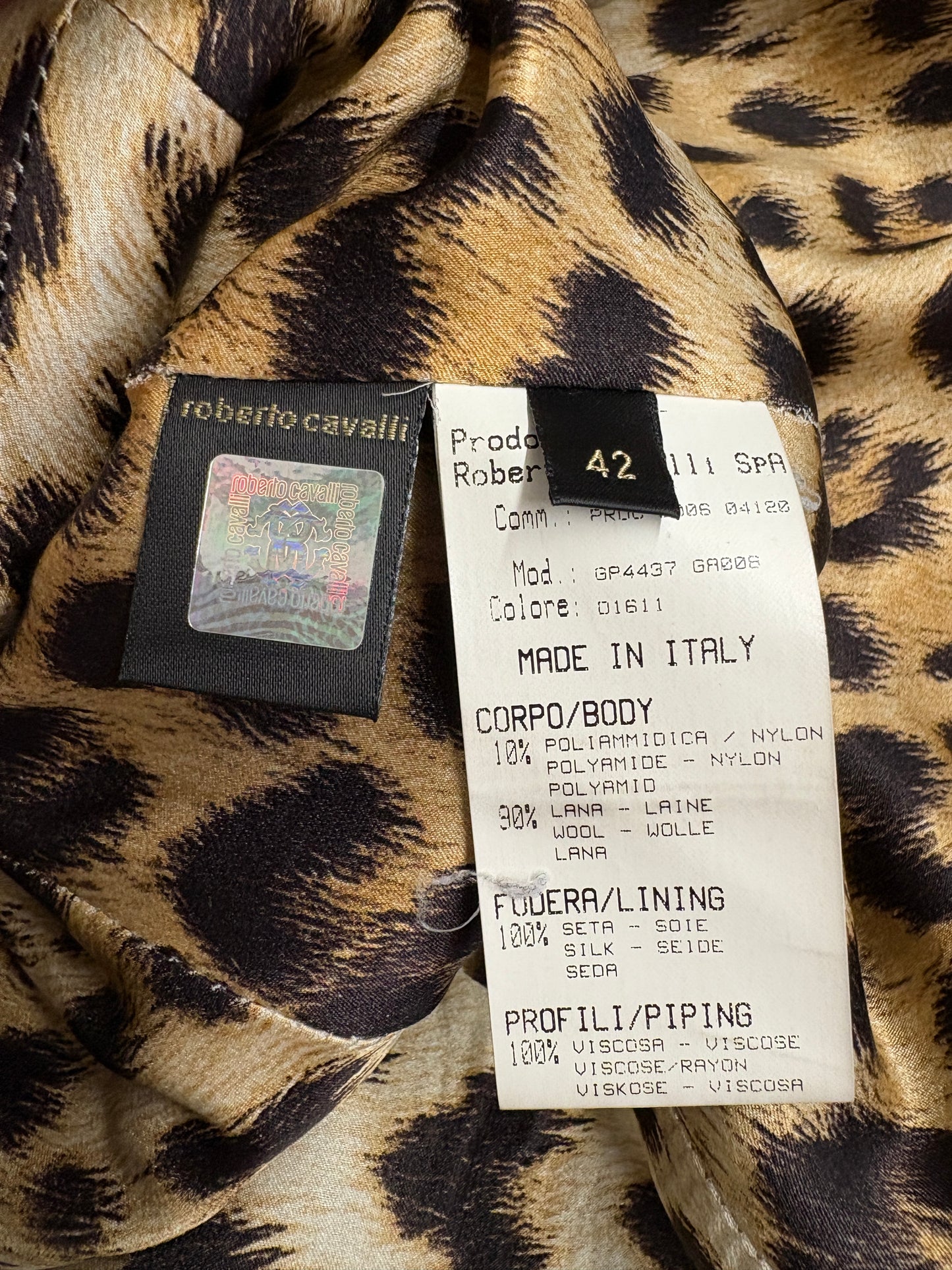 Roberto Cavalli Grey Wool Zip Up Jacket With Leopard Lining (pre-owned)
