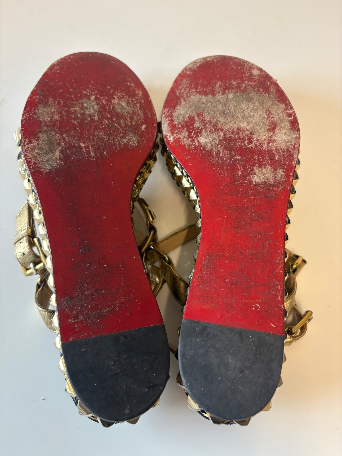 Christian Louboutin Black And Gold Studded Flatform Sandals