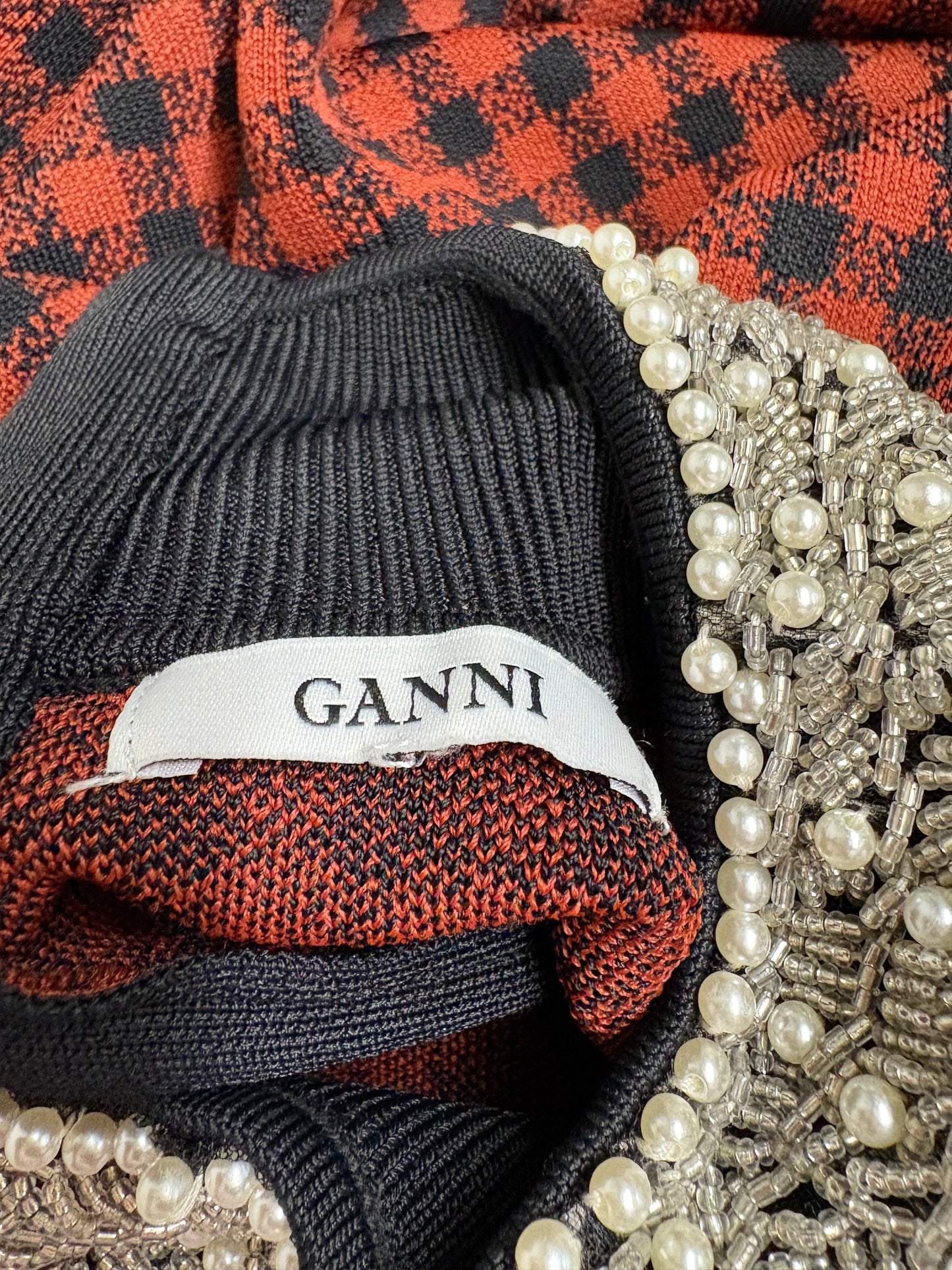 Ganni Embellished Check Turtleneck Jumper (pre-owned)