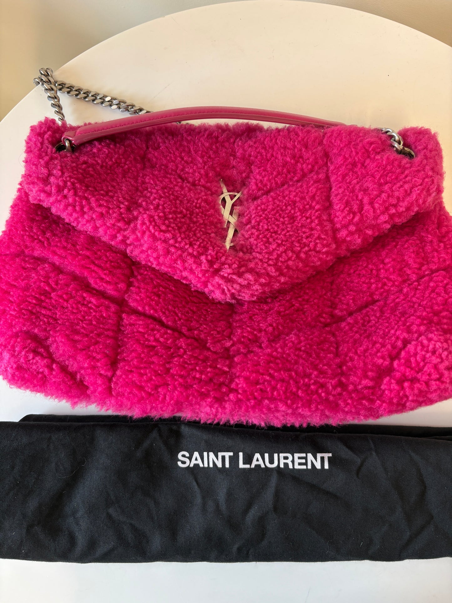 Yves Saint Laurent LouLou Pink Shearling Bag