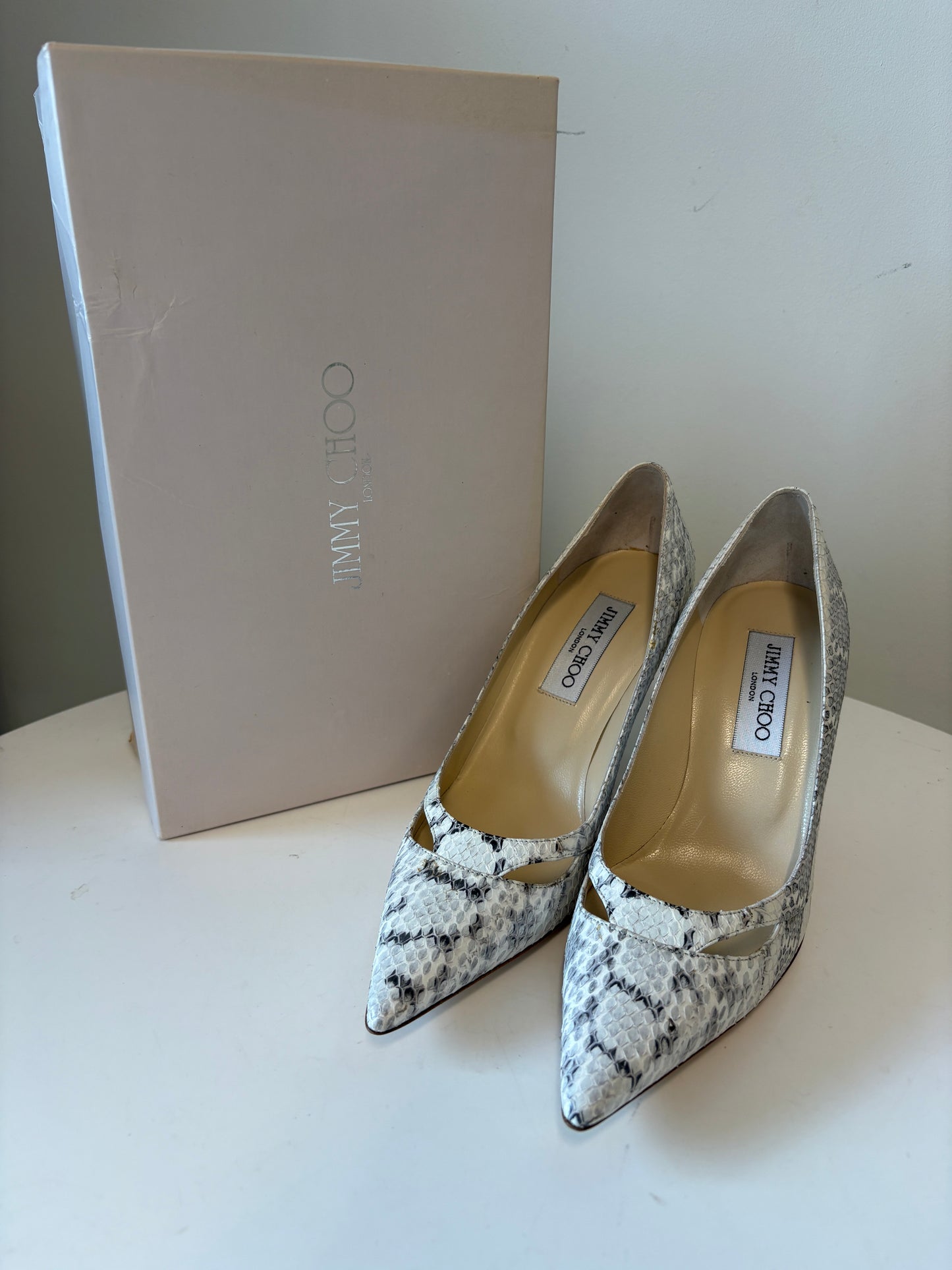 Jimmy Choo 081 Margo Elaphe Snake Natural Pumps