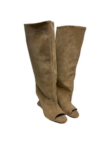 Beige Suede Peep-Toe Boots (pre-owned)
