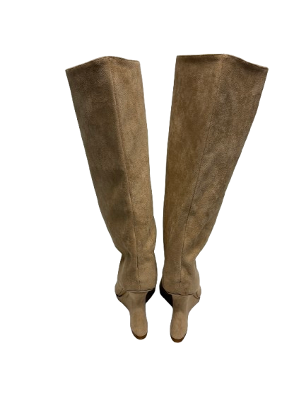 Beige Suede Peep-Toe Boots (pre-owned)