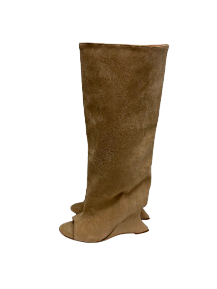 Beige Suede Peep-Toe Boots (pre-owned)
