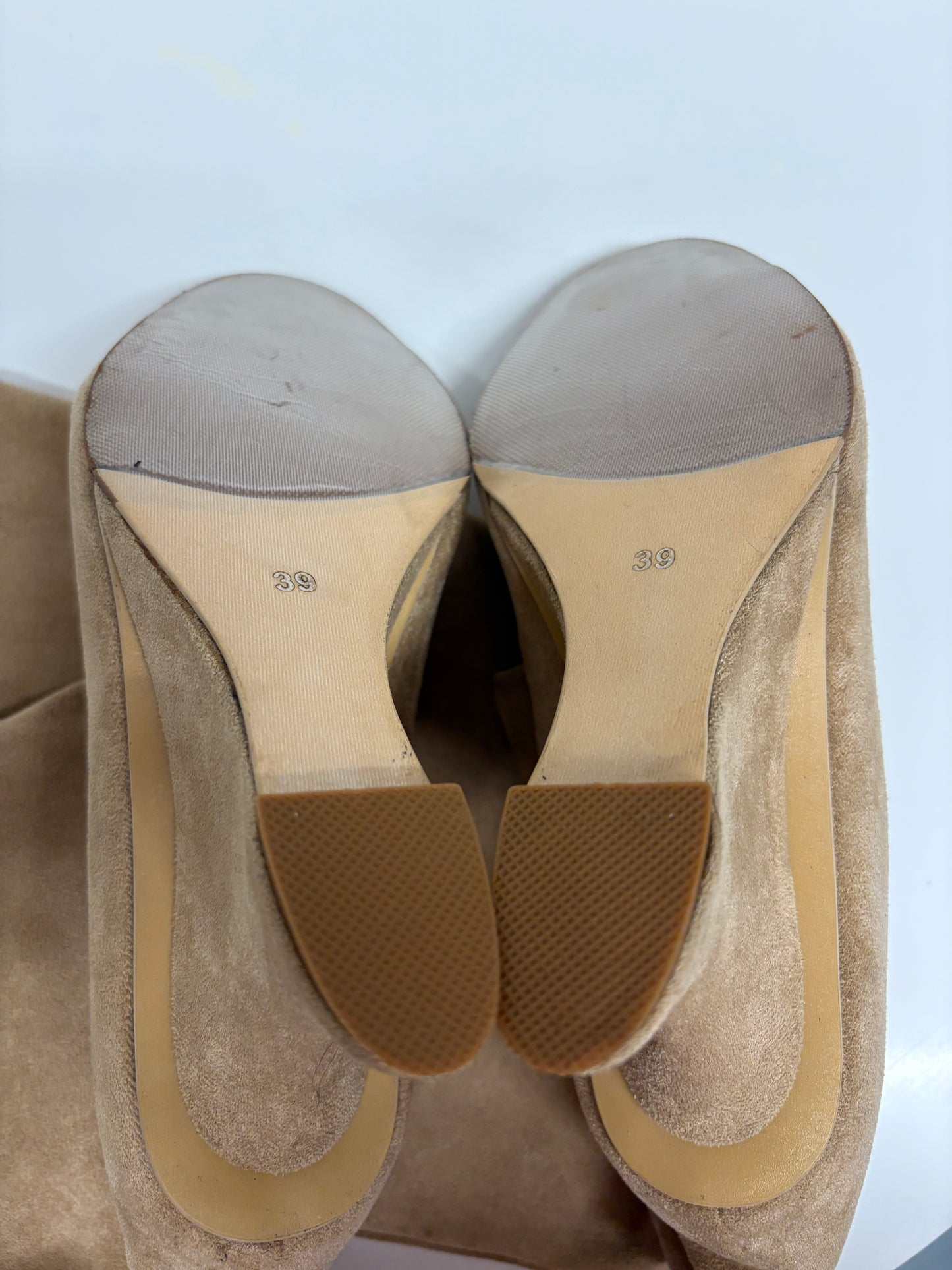 Beige Suede Peep-Toe Boots (pre-owned)