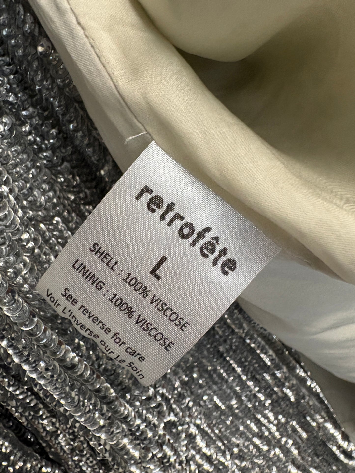 Retrofete Gabrielle Silver Sequin Wrap Dress