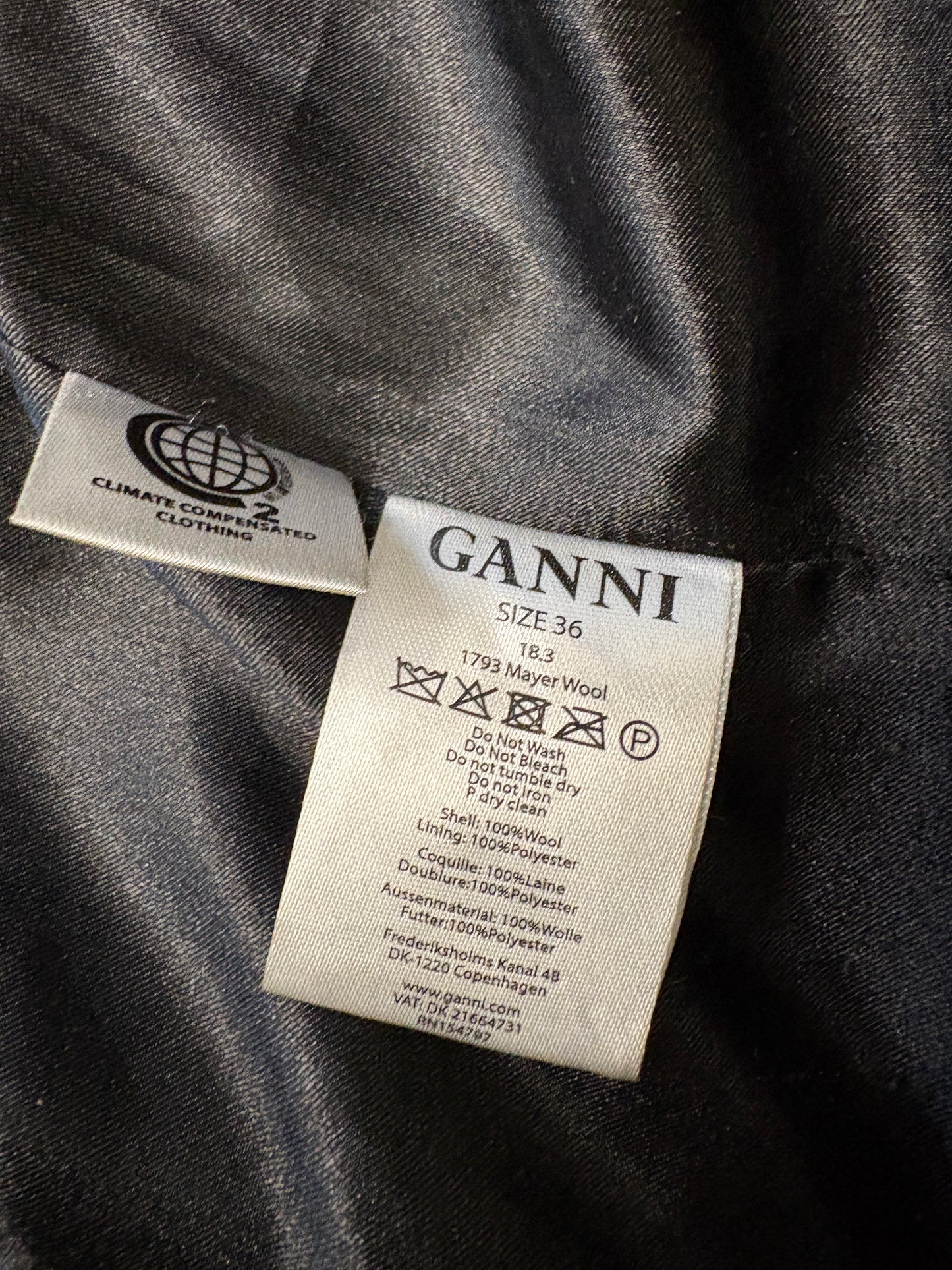 Ganni Charcoal Long Wool Double Breasted Coat