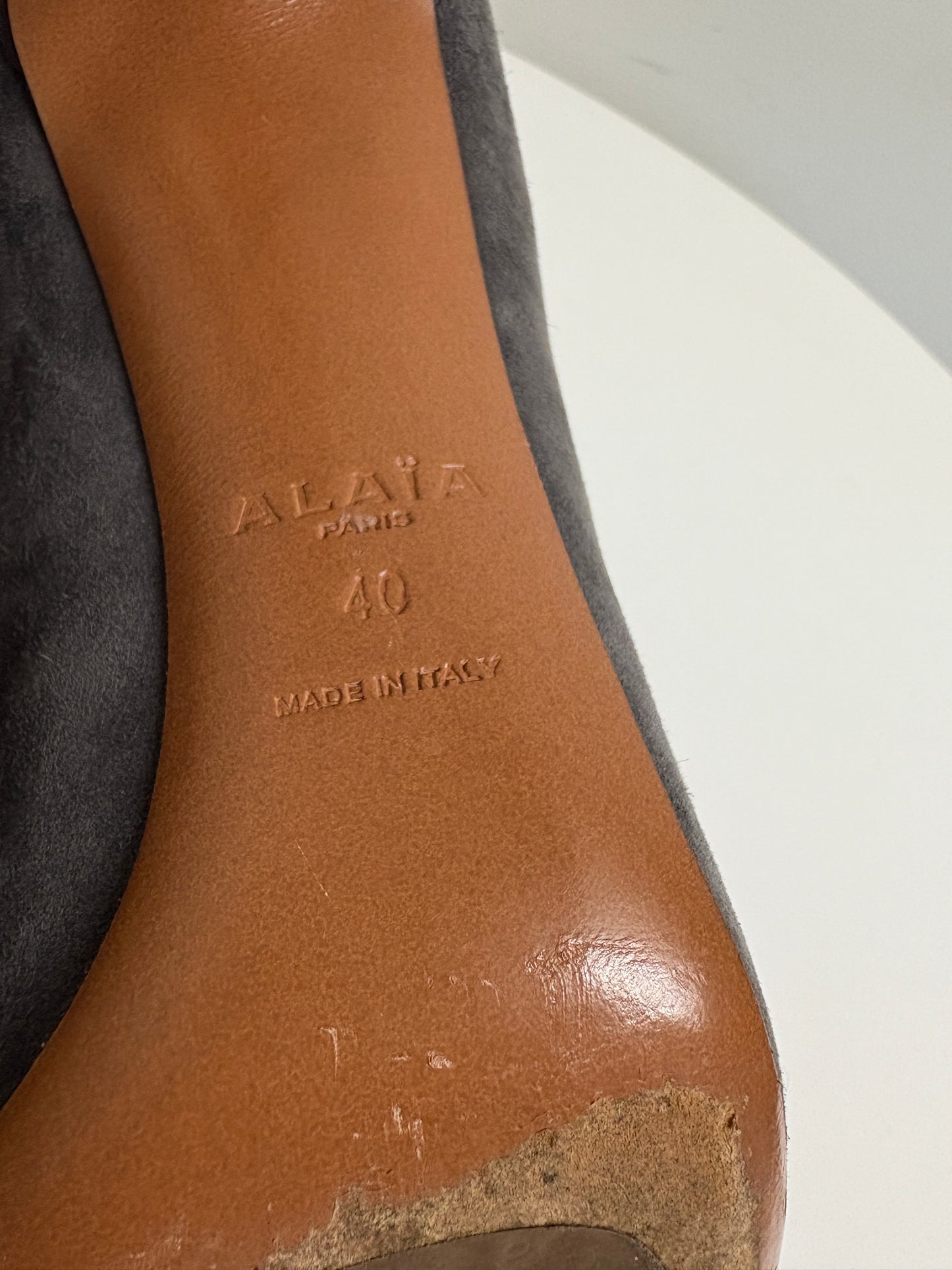 Alaia Grey Studded Suede Ankle Boots