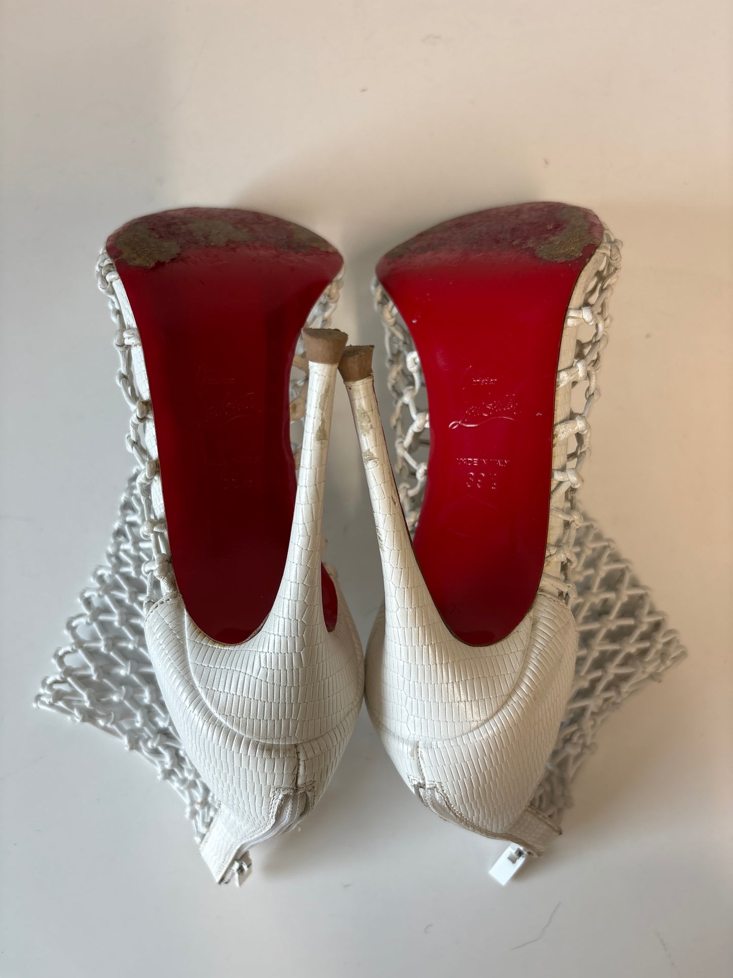 Christian Louboutin Corfou 100 White Knotted Nappa Leather Caged Booties