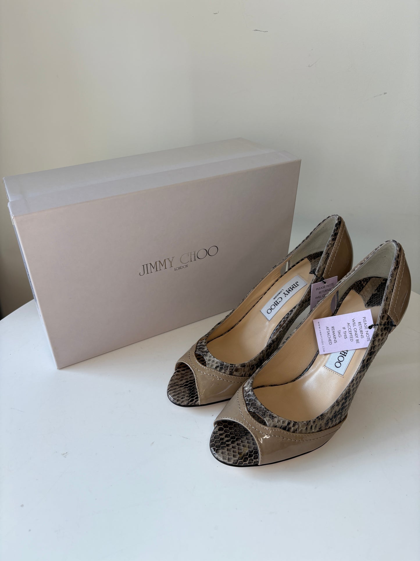 Jimmy Choo Playa 083 Patent Snake Peeptoe Heels
