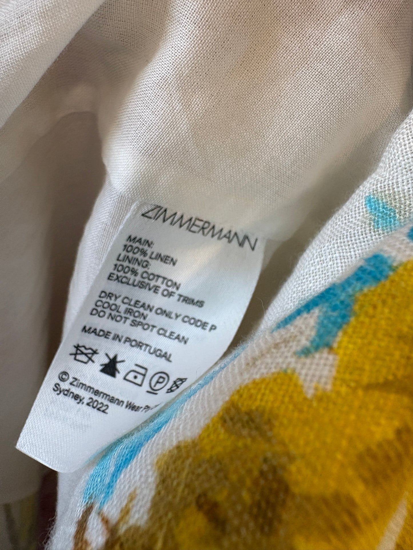 Zimmermann White Floral Print Linen Maxi Dress 3/4 Sleeves