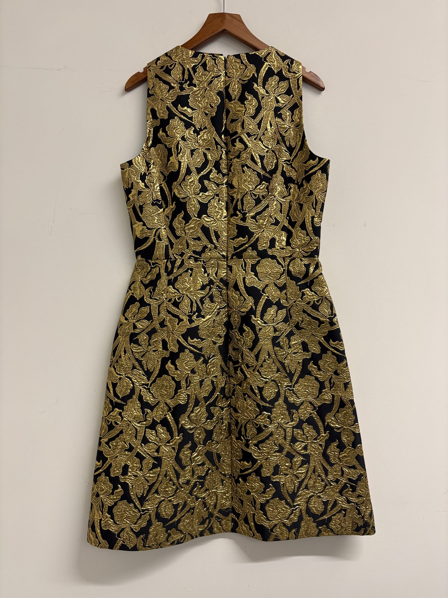 Michael Kors Collection Black And Gold Floral Brocade Dress