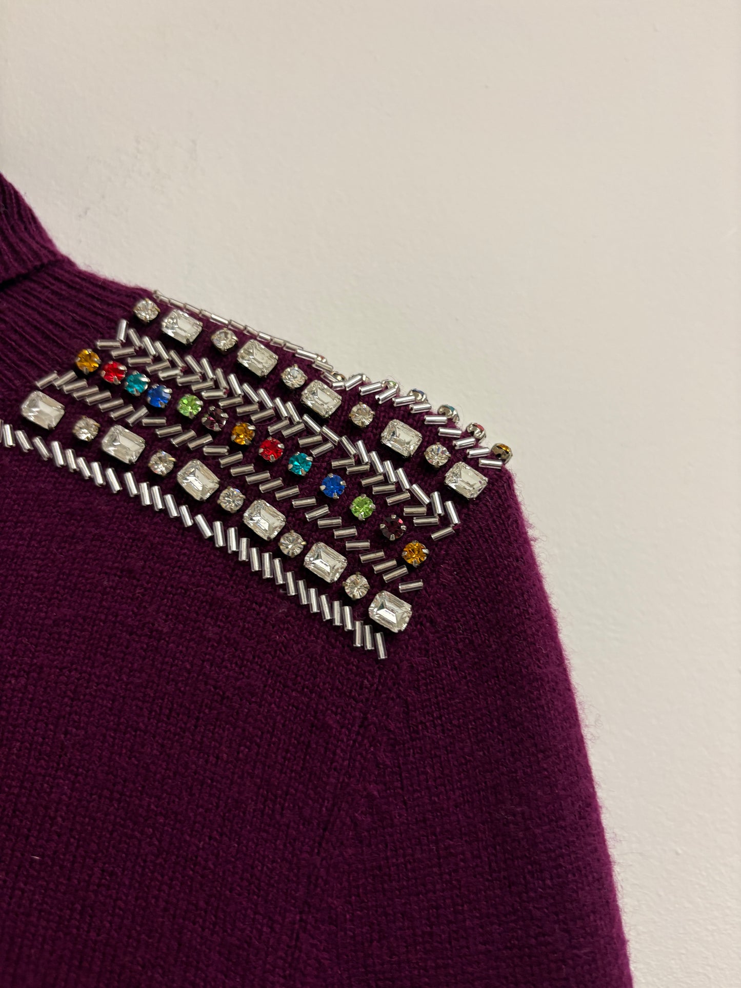 Matthew Williamson Dark Purple Turtleneck Embellished Sweater
