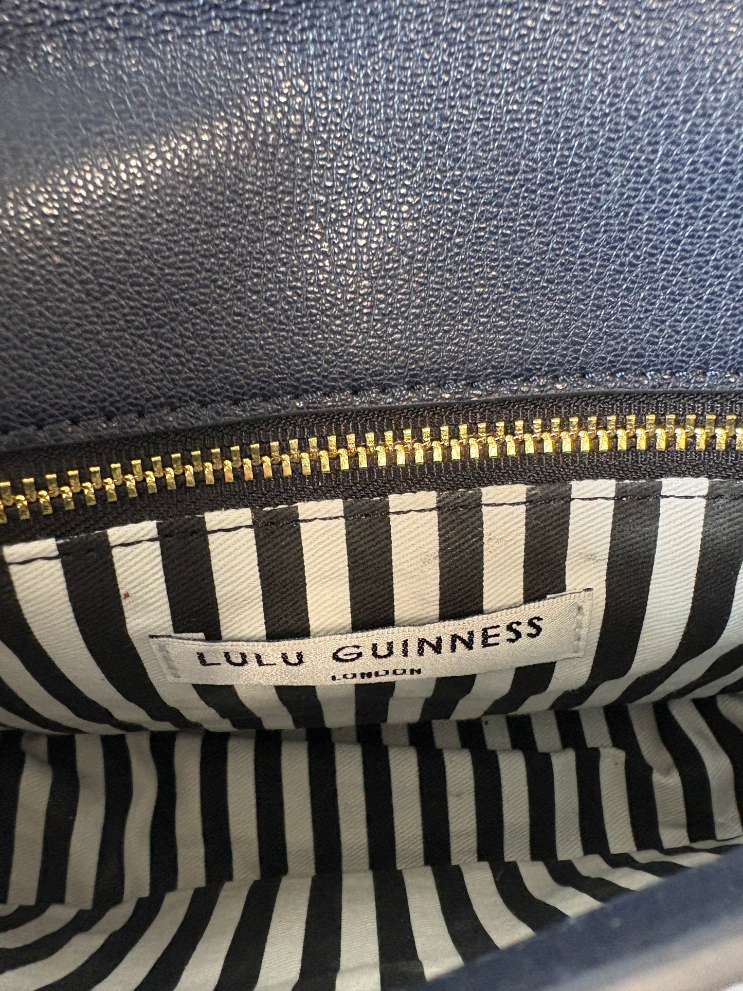 Lulu Guinness Navy Blue Lips Leather Shoulder Bag