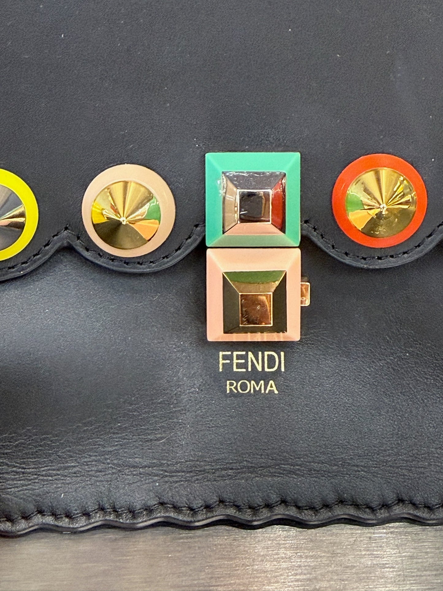 Fendi Black Kan I Studded Leather Handbag