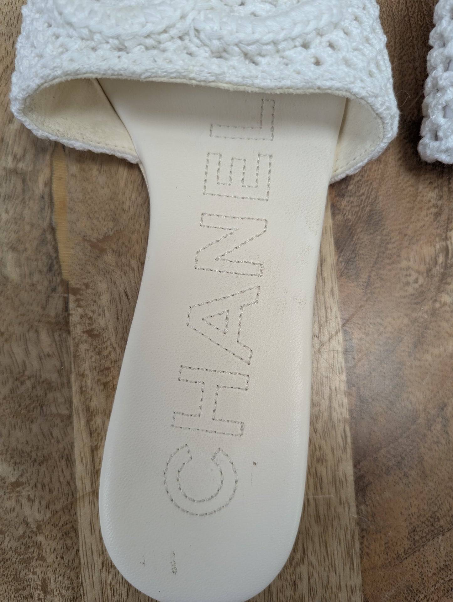 Chanel White Crochet Slides