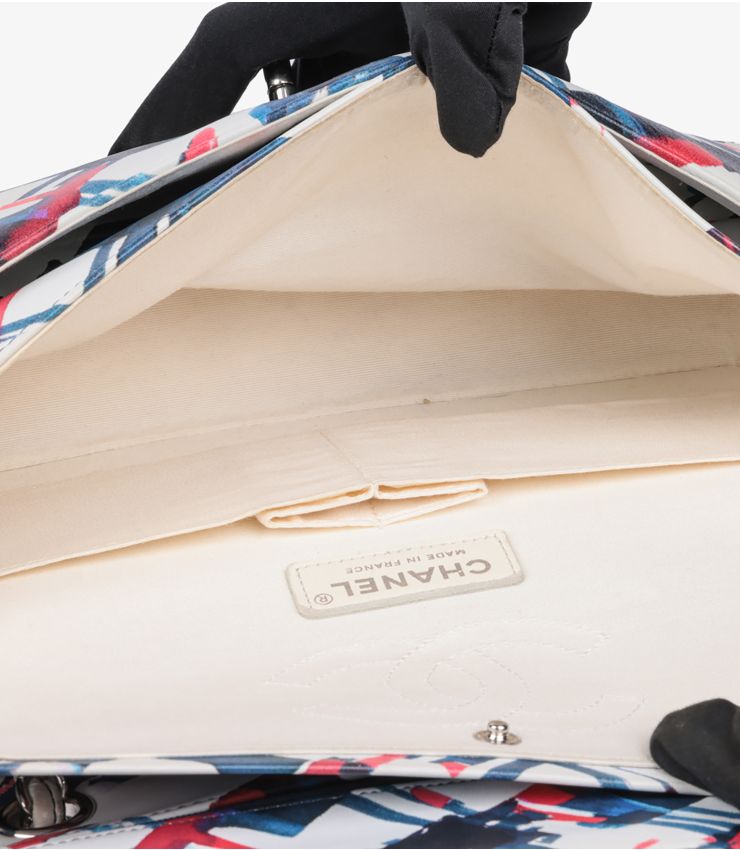 White Multicolour Quilted Lambskin Airlines Medium Classic Double Flap Bag
