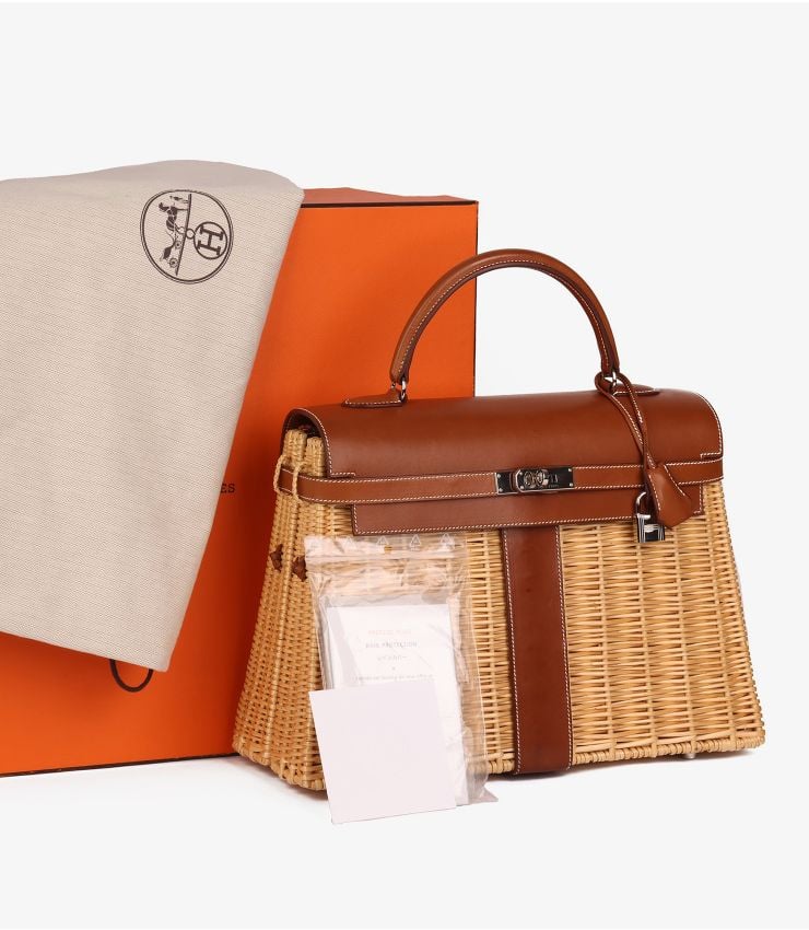 Hermès Barenia Leather & Wicker Kelly 35cm Picnic