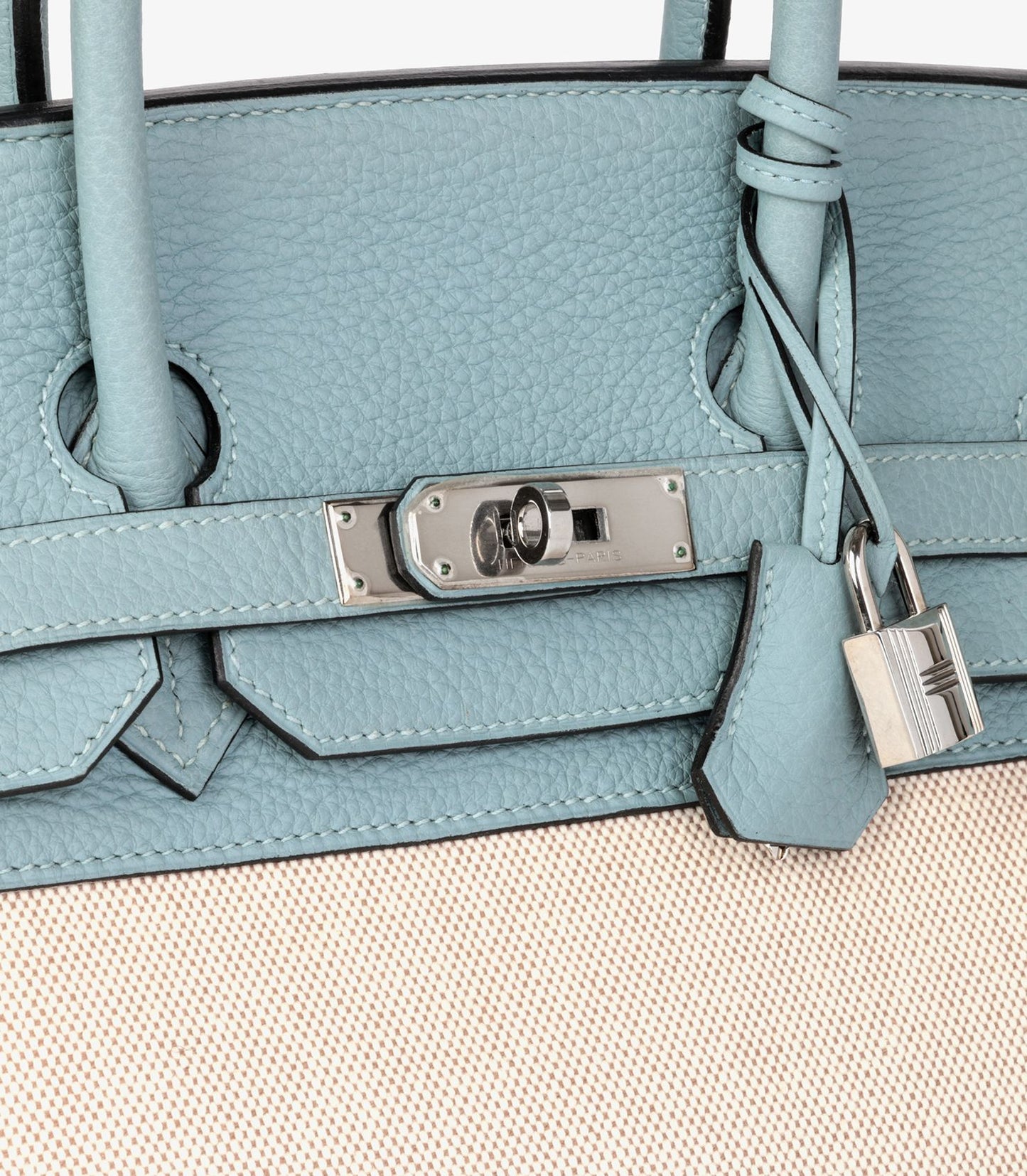 Hermes Ciel Togo Leather & Natural Toile Canvas Birkin 35cm Retourne
