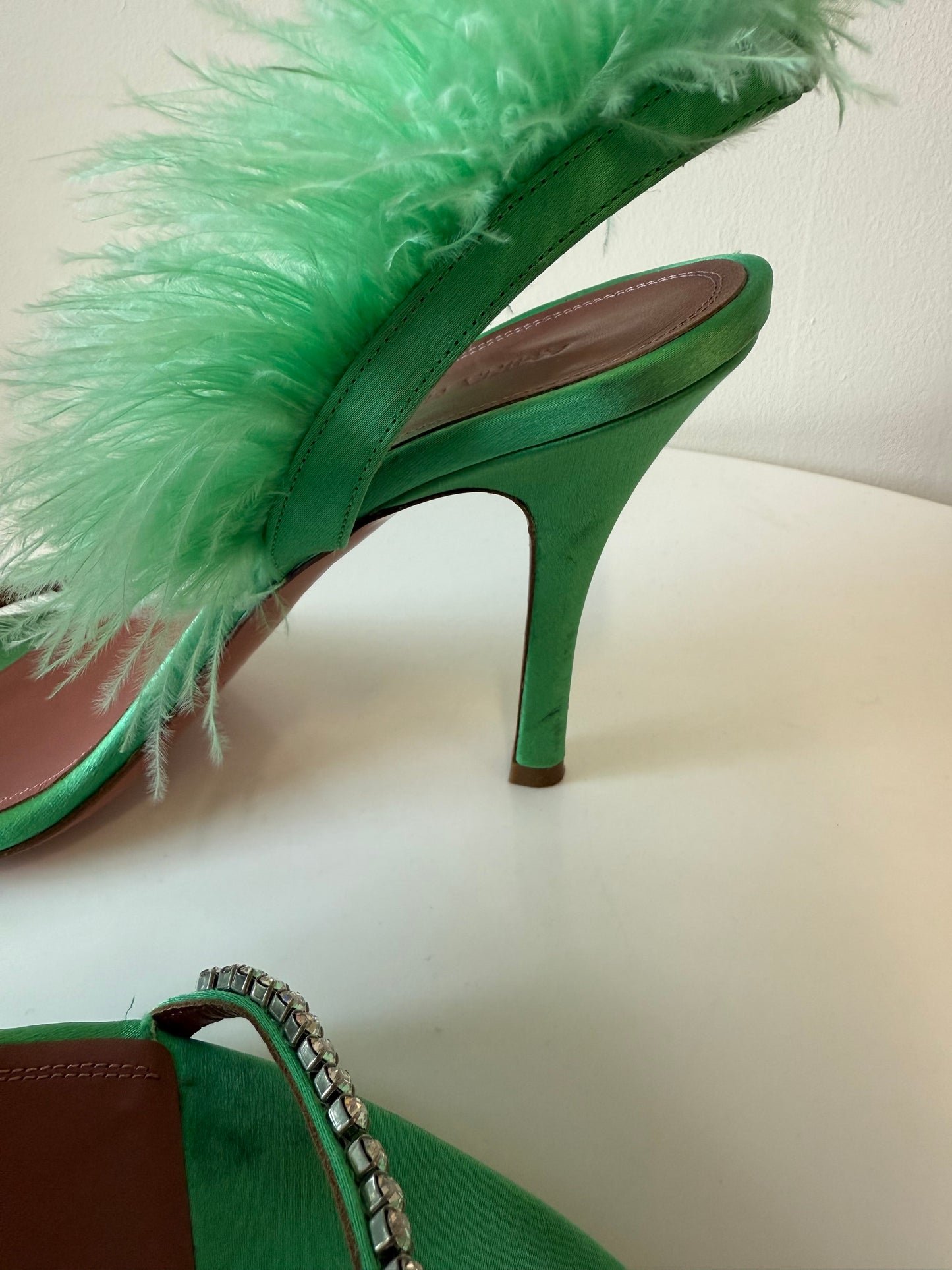 Amina Muaddi Green feather sandals (pre-owned)