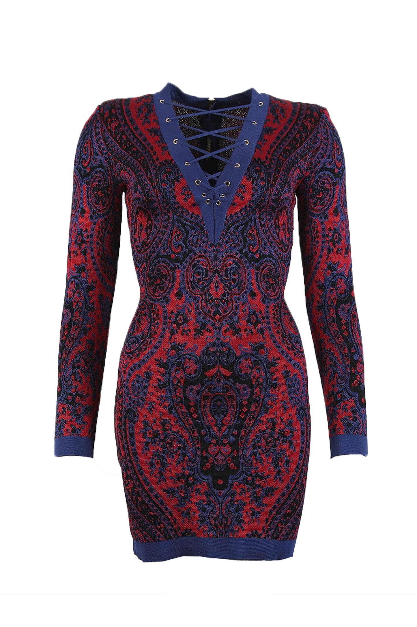 Balmain red and blue long sleeved bodycon dress (pre-owned)