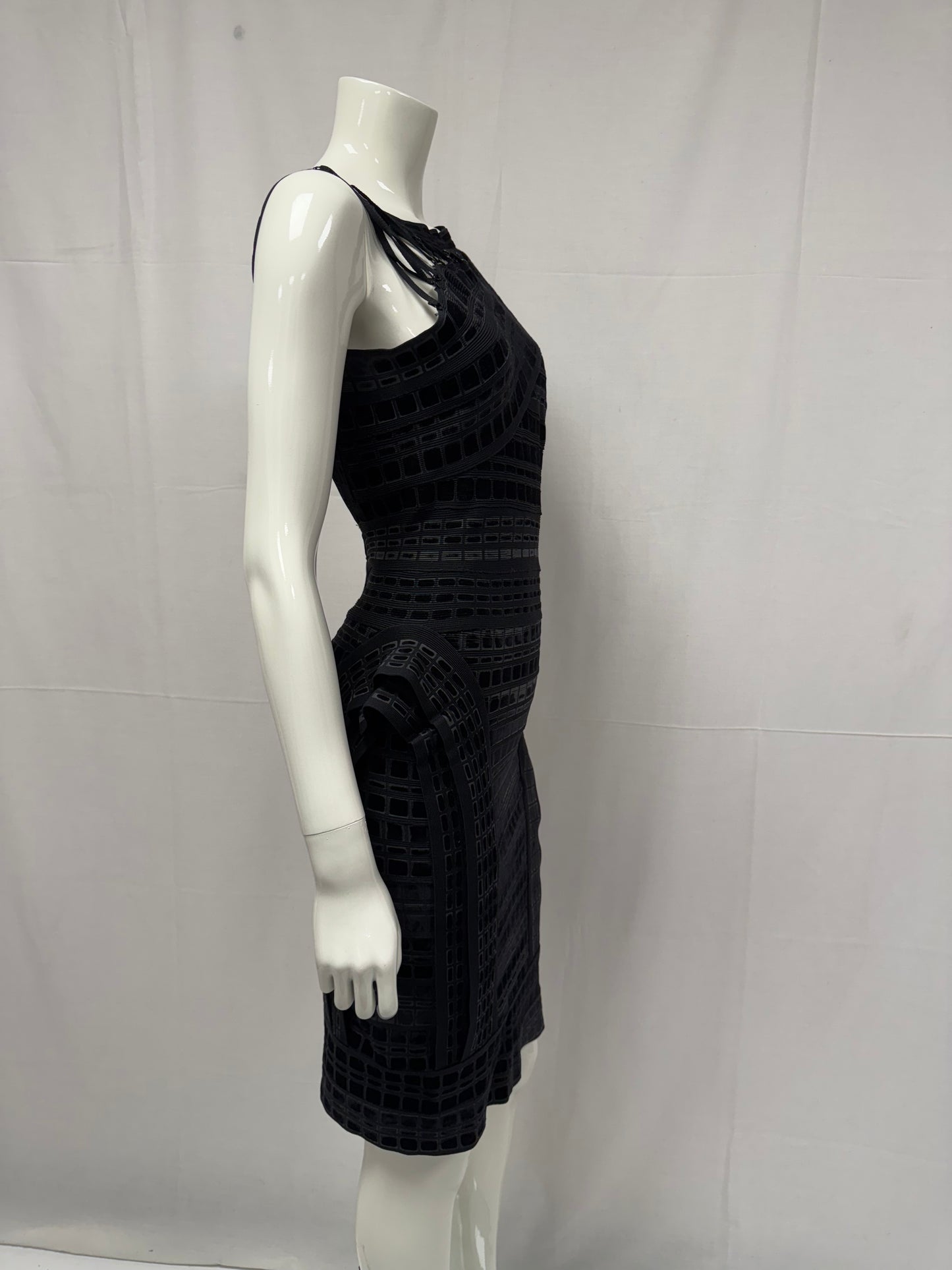 Herve Leger Zip up charcoal bandage dress (pre-owned)
