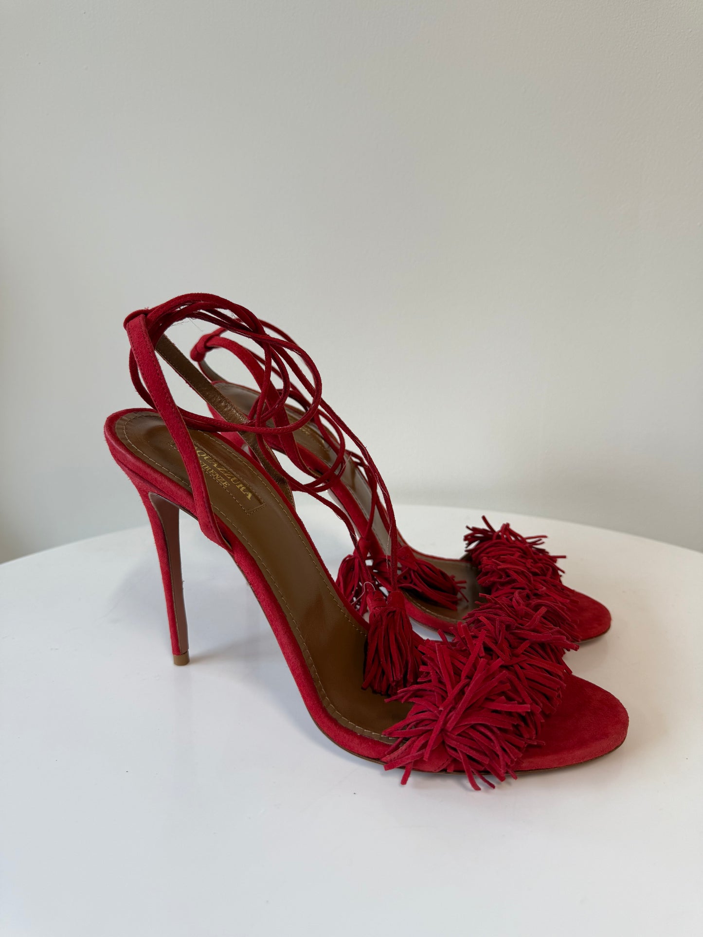 Aquazzura Red lace up suede heeled sandals (pre-owned)