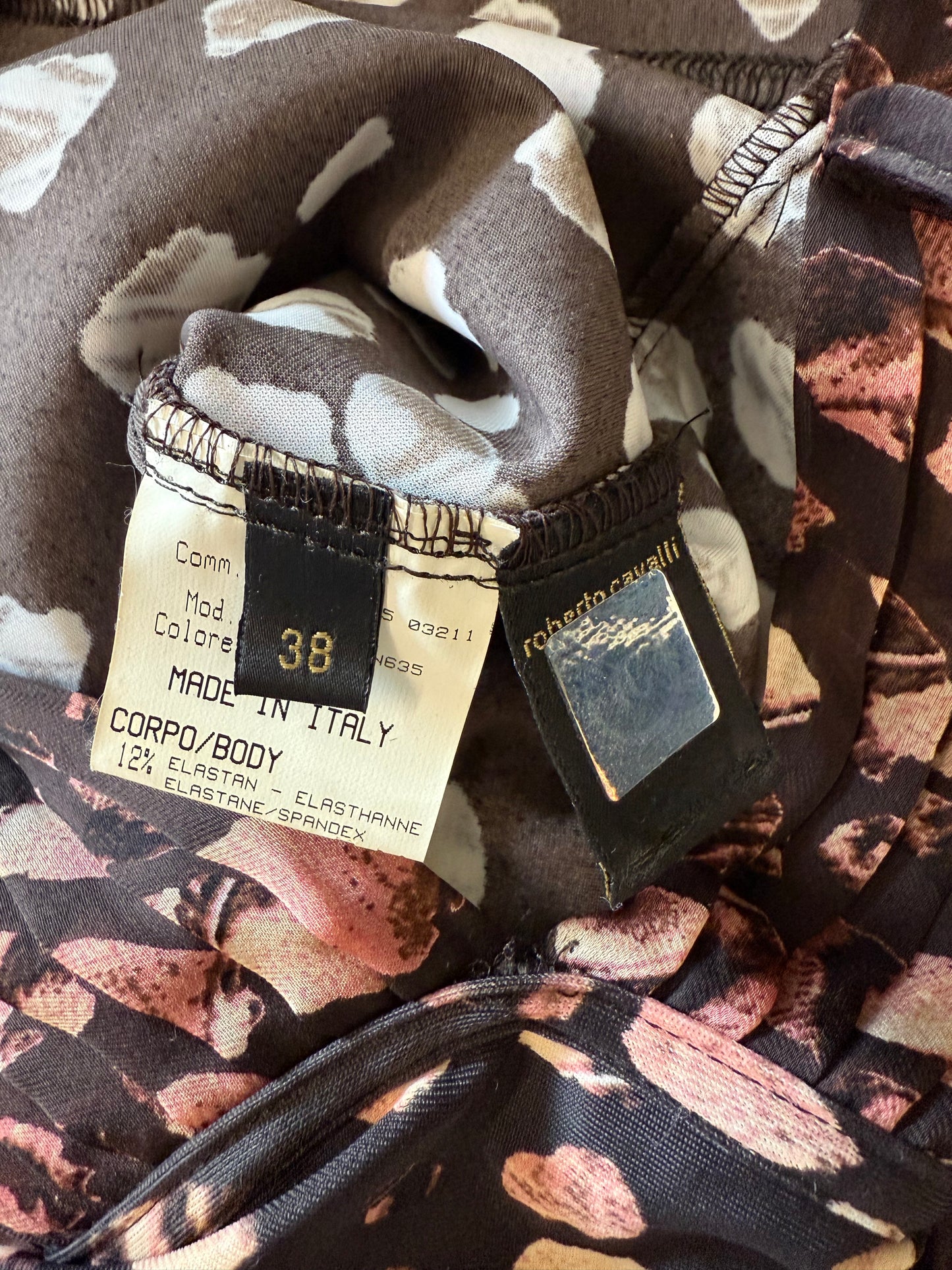 Roberto Cavalli Animal print brown and black long sleeve midi dress (pre-owned)