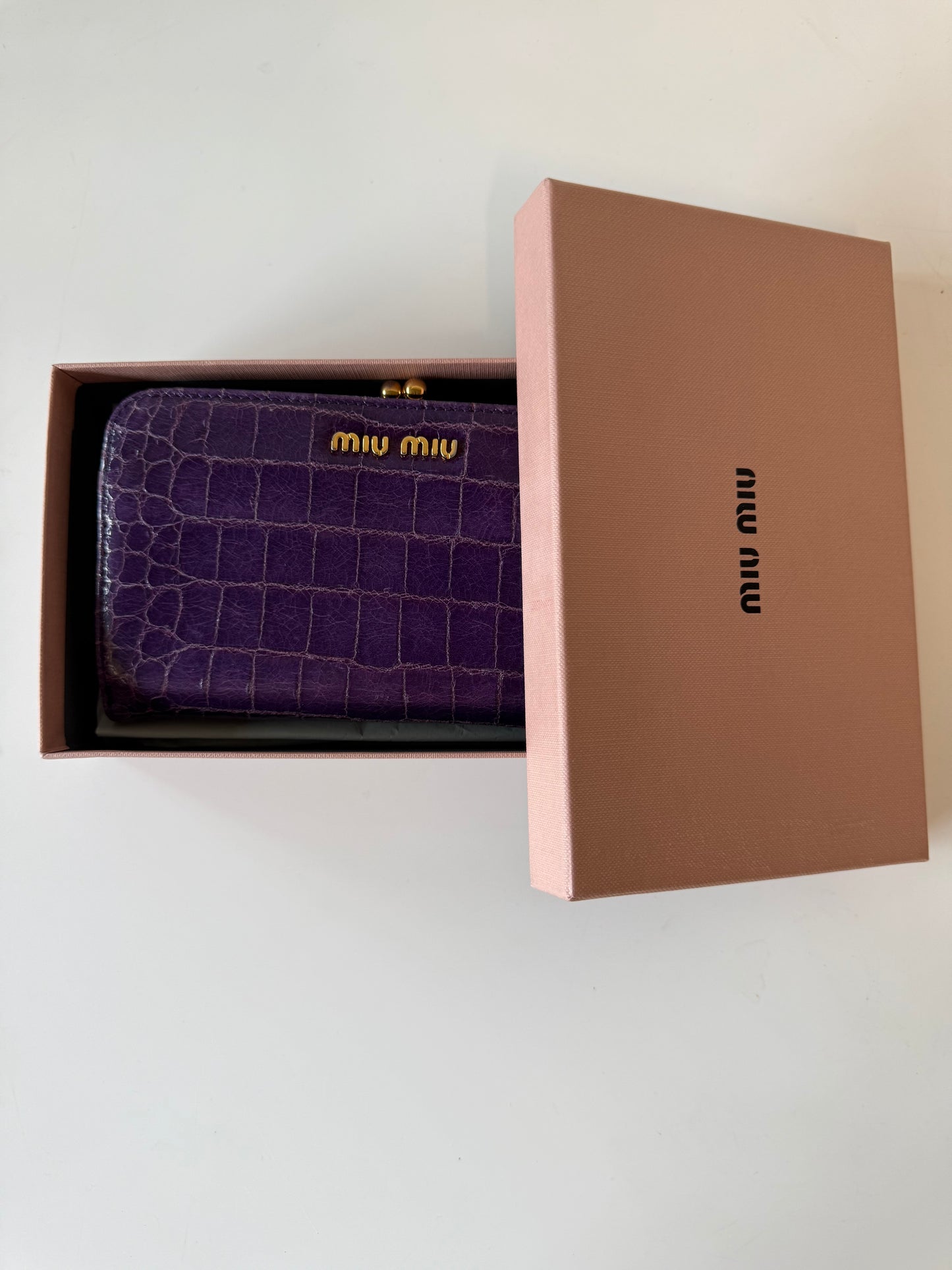Miu Miu Purple croc embossed purse (pre-owned)