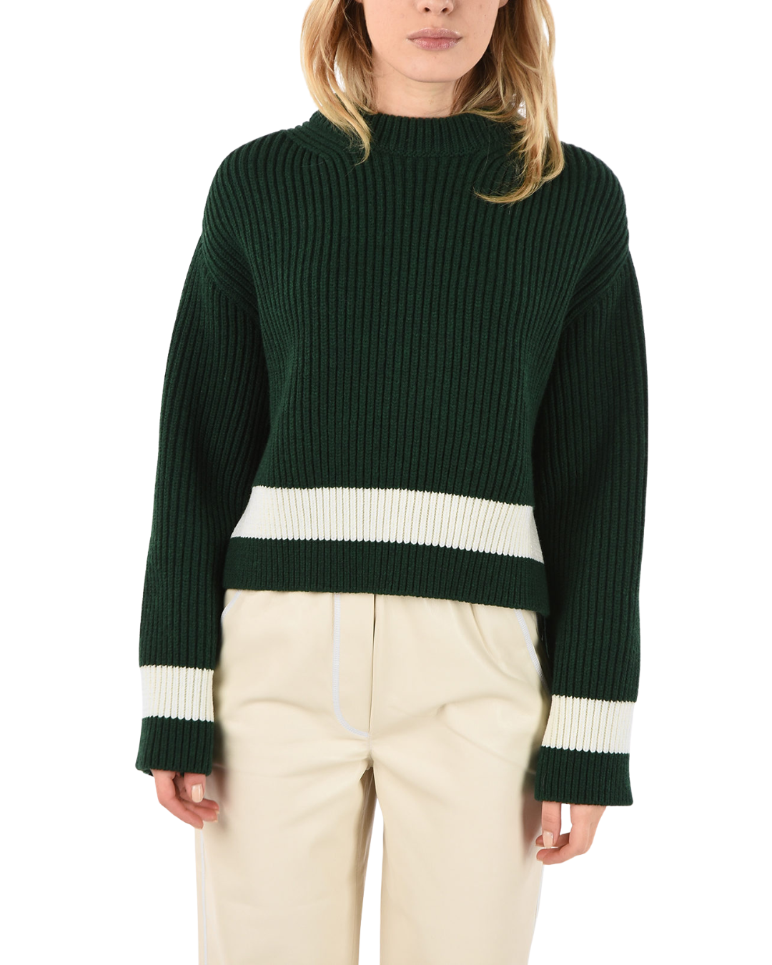 Alexander McQueen Green Jumper With Cream Stripe