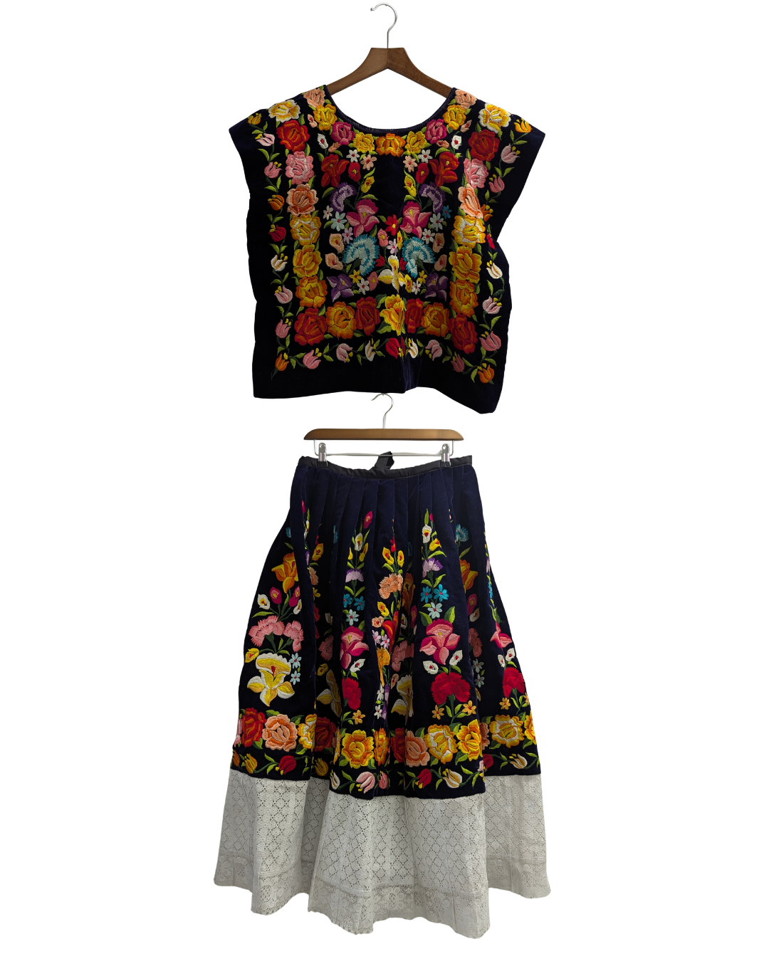 Floral embroidered top and skirt set