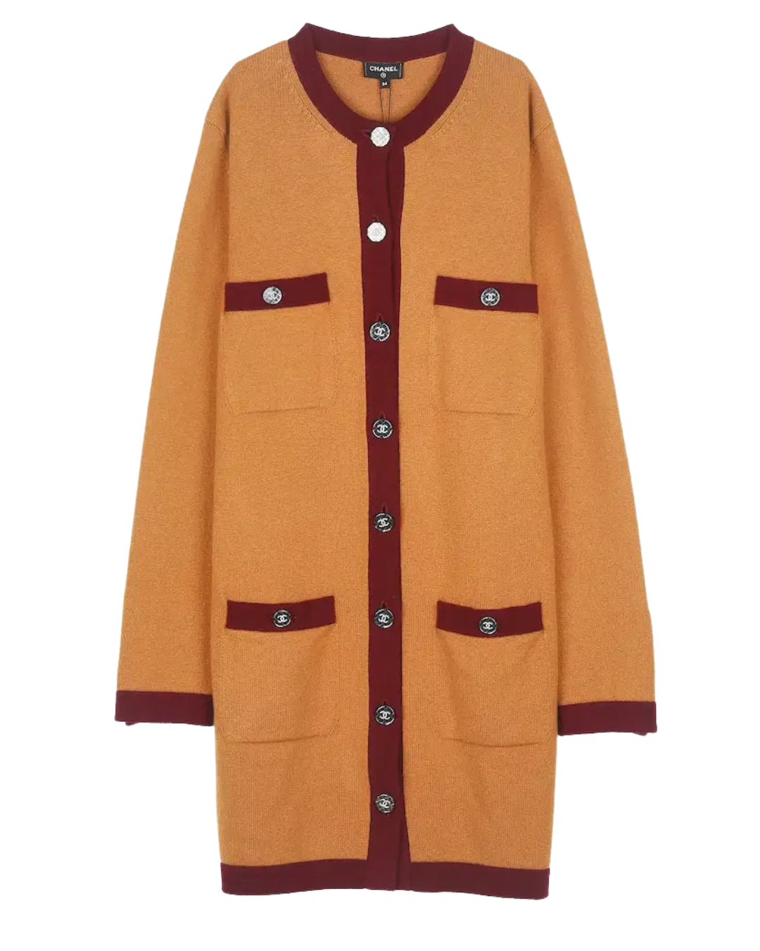 Chanel Cashmere Coco Button Bicolour Knit Cardigan In Yellow