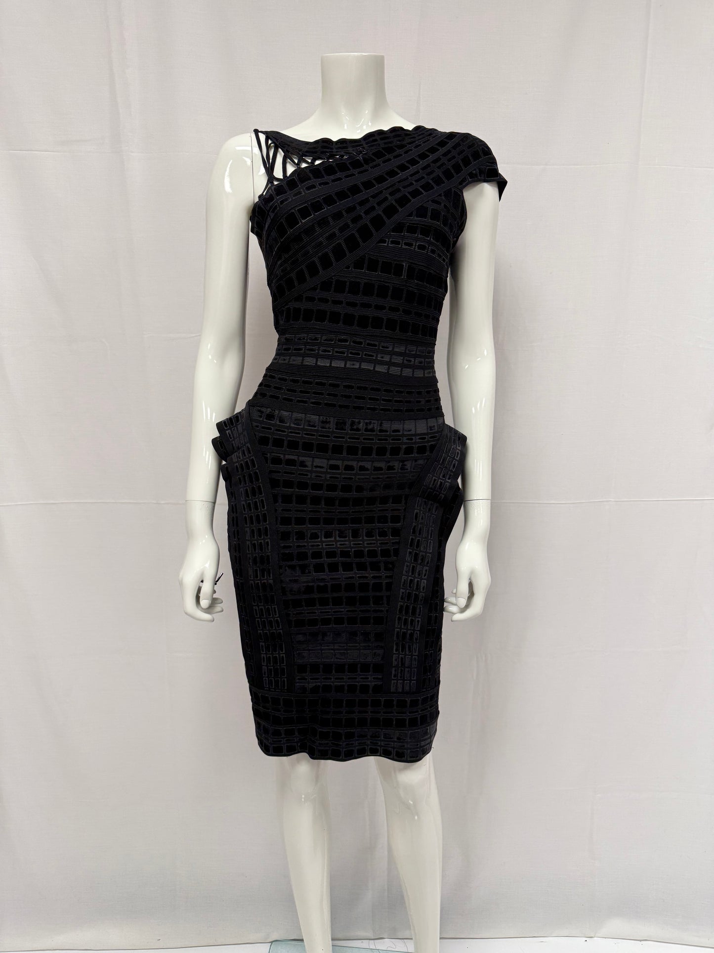 Herve Leger Zip up charcoal bandage dress (pre-owned)