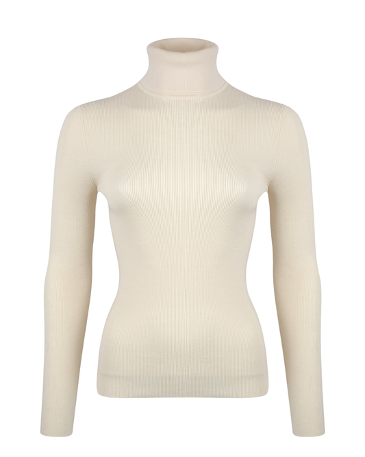 Gucci Cream Turtleneck Ribbed Knit Top