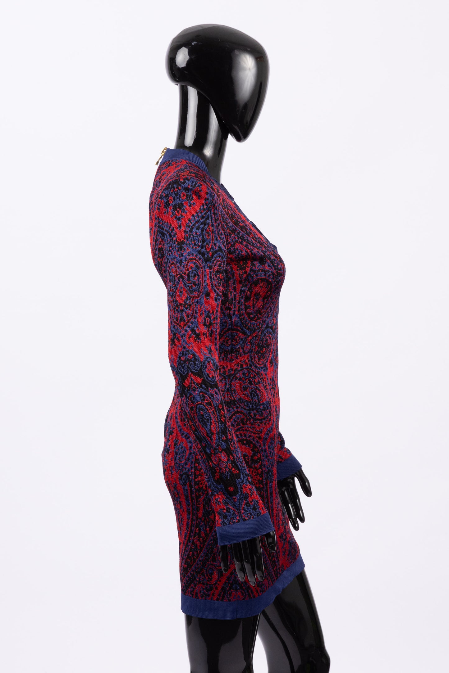 Balmain red and blue long sleeved bodycon dress (pre-owned)