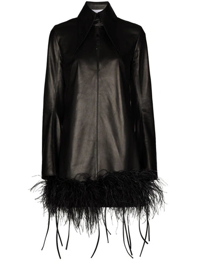 16 Arlington Black Michelle Feather Trimmed Leather Mini Dress (pre-owned)
