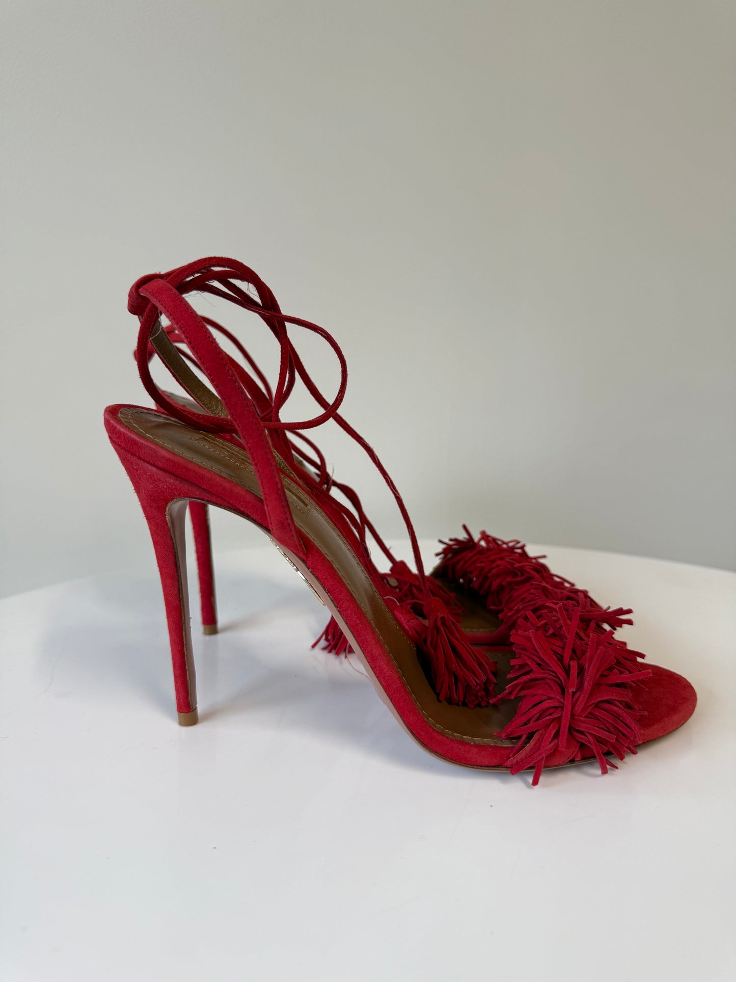 Aquazzura Red lace up suede heeled sandals (pre-owned)