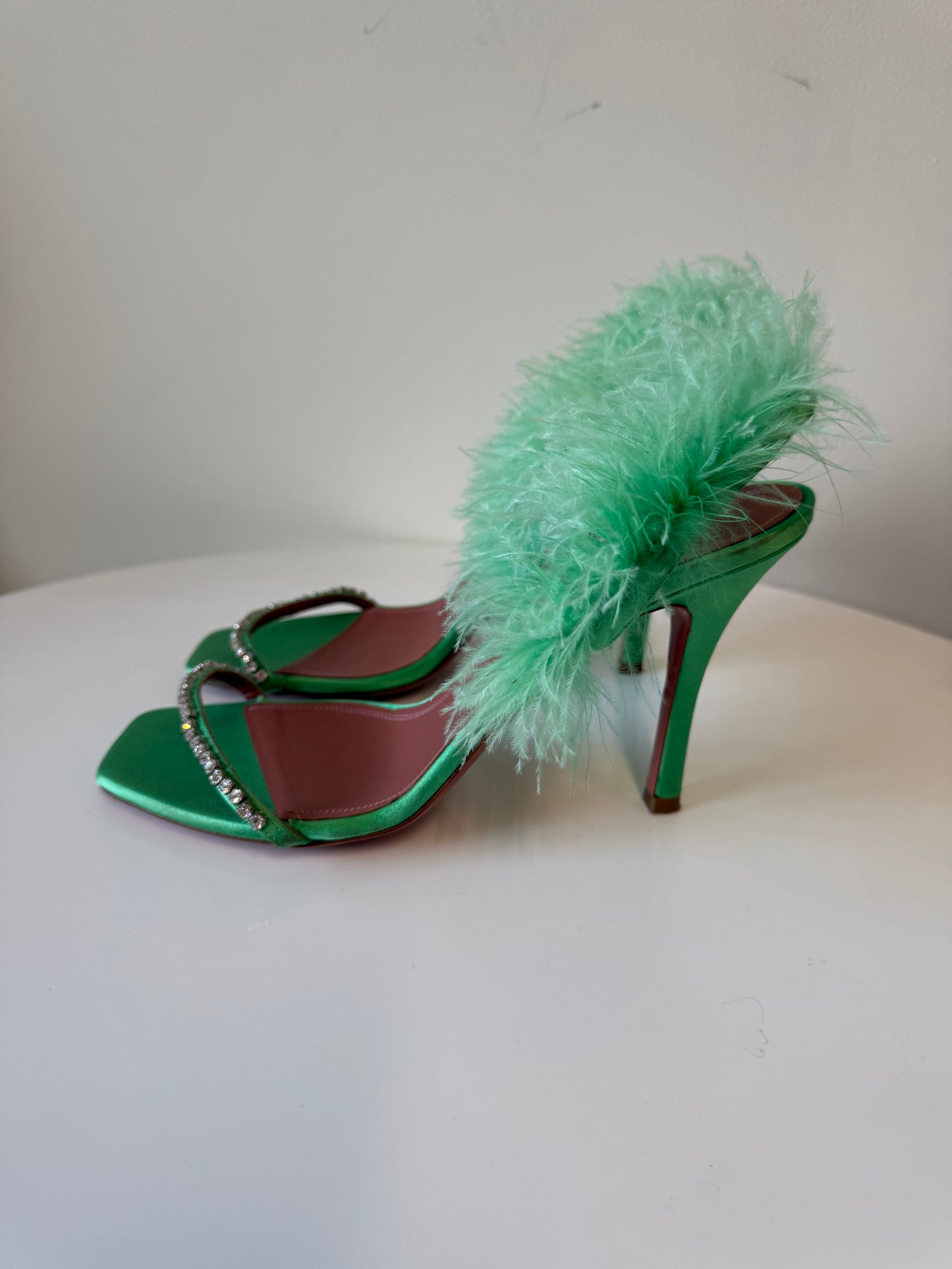 Amina Muaddi Green feather sandals (pre-owned)