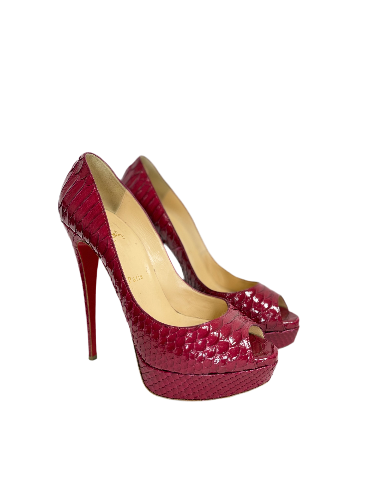 Christian Louboutin lady peep in red python (pre-owned)