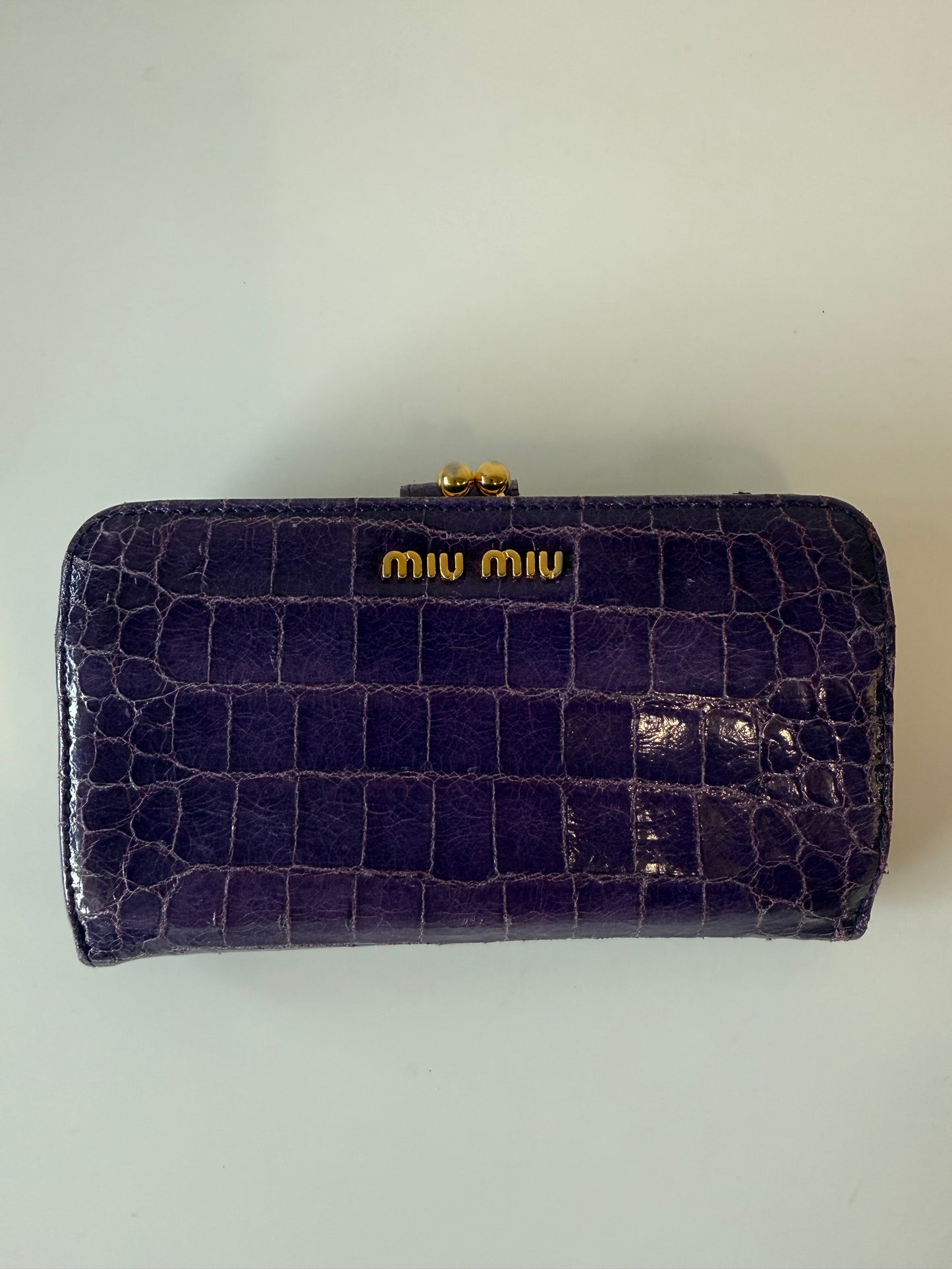 Miu Miu Purple croc embossed purse (pre-owned)