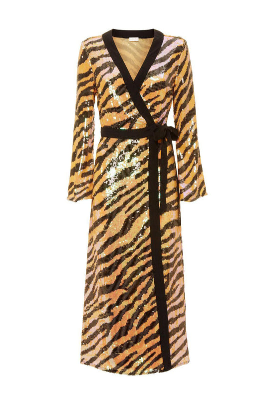 Rixo Tiger Sequin Wrap Dress (pre-owned)