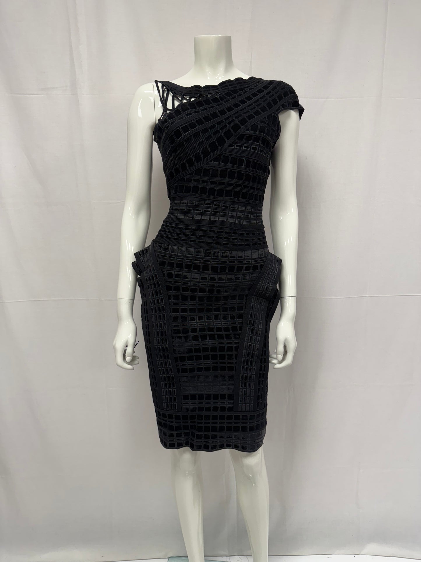 Herve Leger Zip up charcoal bandage dress (pre-owned)
