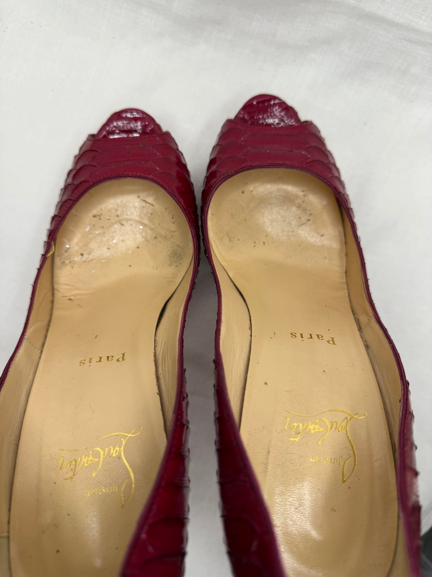 Christian Louboutin lady peep in red python (pre-owned)