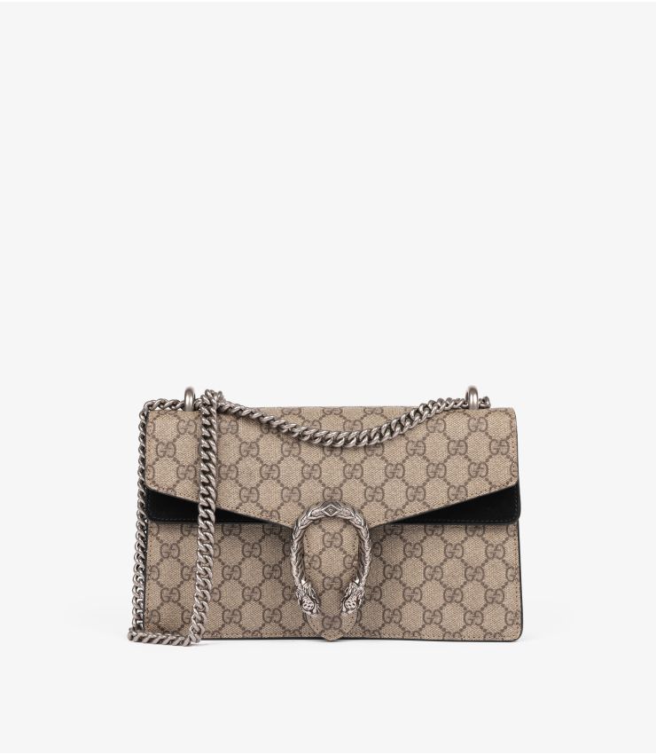 Gucci Beige GG Supreme Canvas & Black Suede Medium Dionysus (pre-owned)